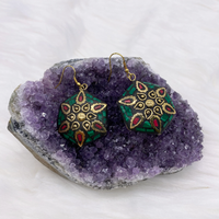 Tibetan Turquoise, Coral, Lapis Lazuli Round Earrings, Bohemian Jewelry, Ethnic Silver Earrings, Unique Women Accessories, Gift for Her