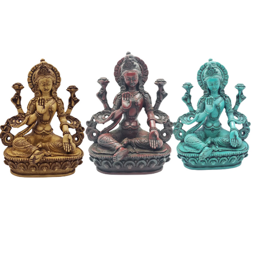 Lakshmi Statue,Goddess of Wealth,Hindu Goddess,Laxmi Statue,Resin,Handcarved Laxmi,God of Money,Fortune,Buddhist Diety,7 inch Colorful Laxmi