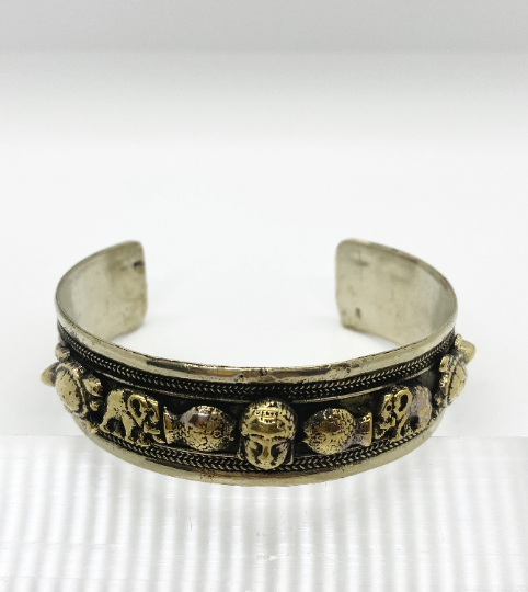 Handcarved Metal Bracelet with Buddha