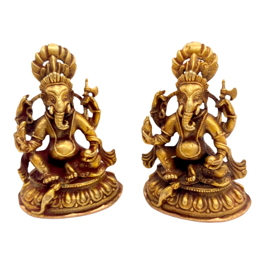 Gold Plated Ganesh Statue, Ganesha Figurine, God of Good luck, Brass Ganesh Idol, 3" Ganesha Copper Statue, Hindu God, Altar Decor, Vinayak
