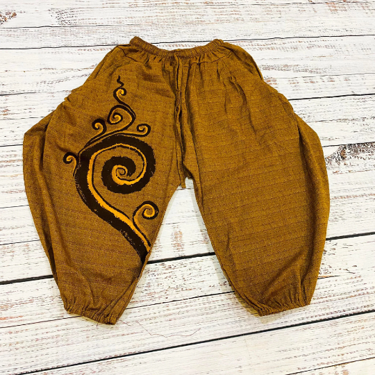 Unisex Harem Cotton Pants With Hand Paint Spiral Prints