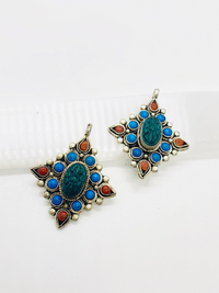 Handmade Dorje/Vajra Pendant Tibetan Silver Dorje Necklace, Turquoise Coral Vajra, Silver Vajra Pendant, Vajra Neckpiece,Buddhist Amulet