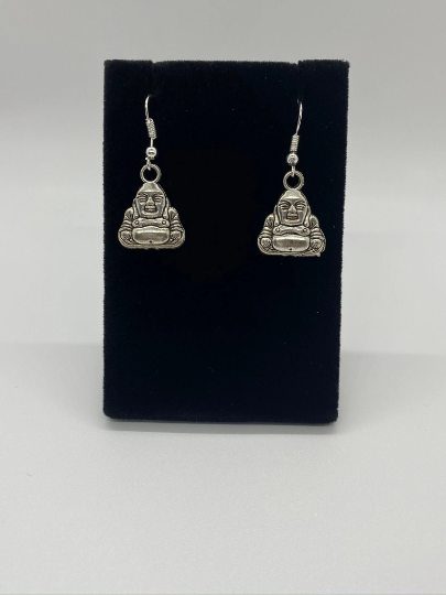 Happy Buddha Earring/Silver/Yoga Jewelry/SIlver Buddha Earrings/Simple Buddha Earrings/Tiny Buddha Earrings/Boho Earrings/Vintage Style