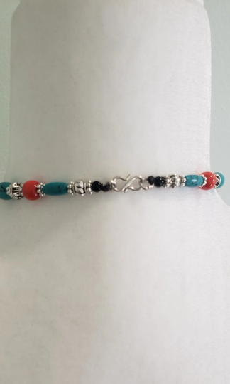 Vintage Turquoise/Coral  Multi Strand  Handmade Tibetan Necklace, Tribal Fusion Neckpiece, Unique Large Jewelry, Bohemian Accessories