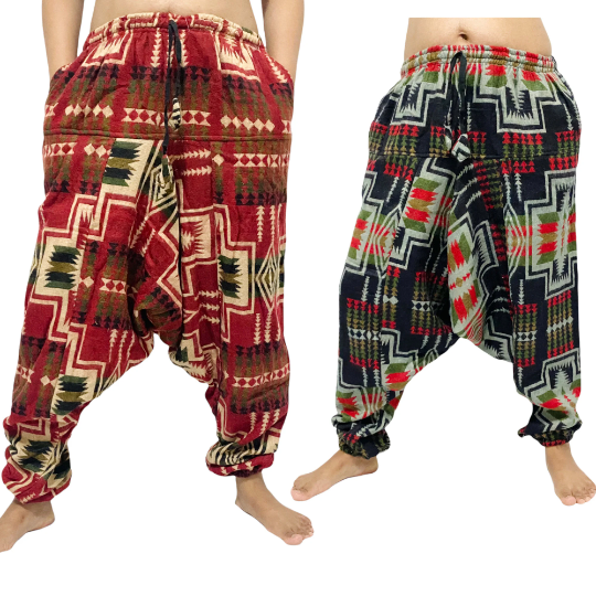 Winter Wool Pants, Merino Wool Baggy Pants, Unisex Trousers, Drop Crotch Yoga Pants, Men Harem Pants, Bohemian Warm  Pants, Plaid Design