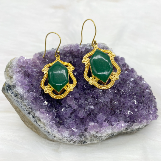 Gold Tibetan Earrings, Dangle Earrings, Bohemian Jewelry, Crystal Earrings, Non Allergic Earrings, Ethnic Earrings Gift, Teardrop Earrings