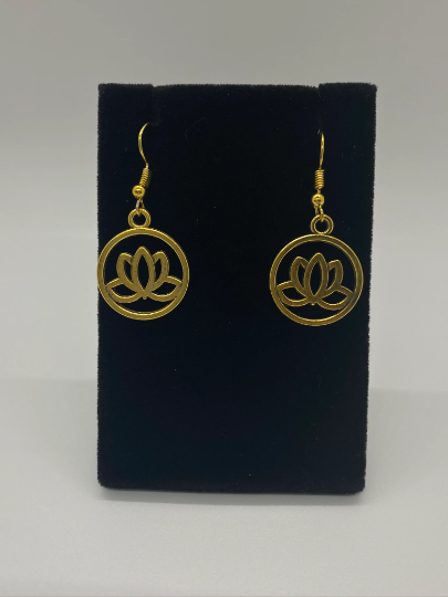 Lotus Shape Earring/Gold Tone/Handmade Earring/Lotus Flower Charms/Non Allergic/Lotus Circle/Symbol of Prosperity/Gift For Her/Chic Earring
