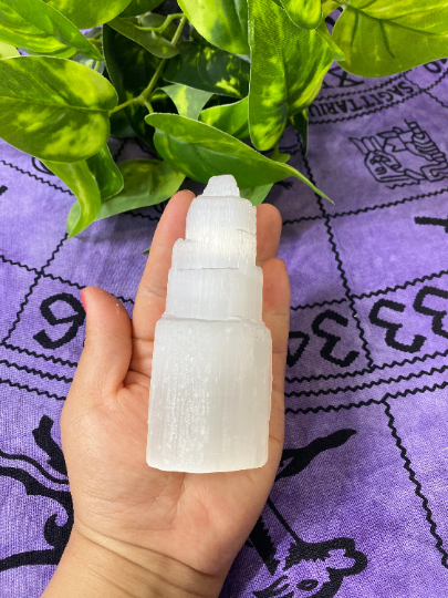 Selenite Tower,Cleansing Stone, 4 inches Cleansing Stone,White Selenite,Rough Selenite Tower,Healing Stone,Crystal Tower