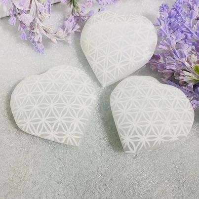 Selenite Heart Stone with Life of Flower
