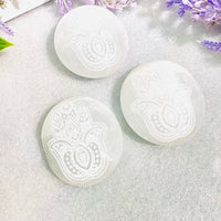 Selenite Big Palm Stone With Hamsa Hand