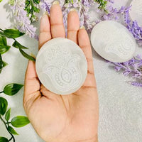 Selenite Big Palm Stone With Hamsa Hand