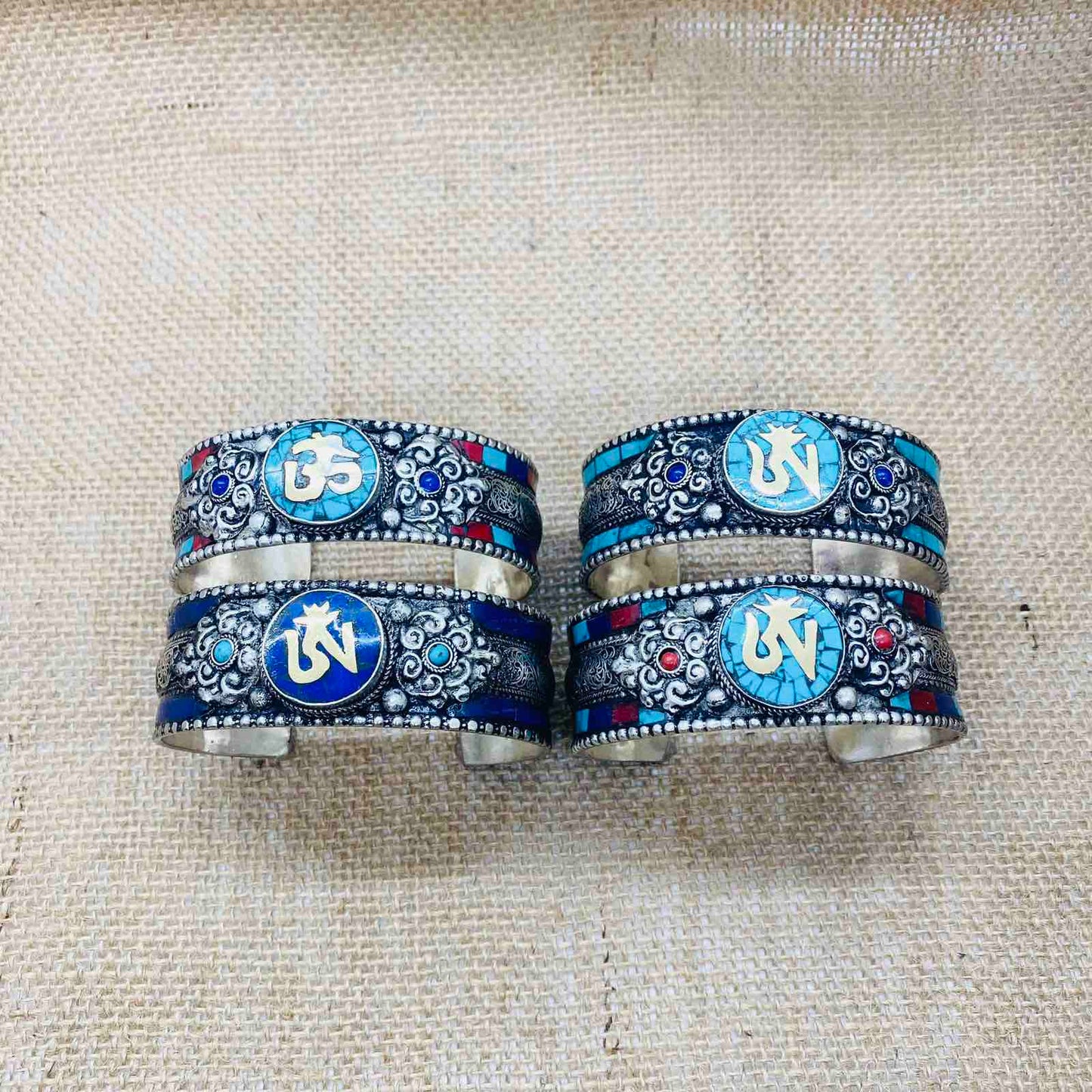 Turquoise Cuff Bracelet, Handmade Bracelet, Coral Cuffs, Vintage Jewelry, Om Bracelets,  Ethnic Yoga Jewelry, Tibetan Aum Bangle, Giftforher