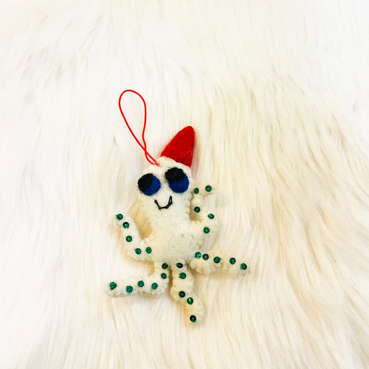 White Felt Octopus Ornament, Unique Christmas Hanging