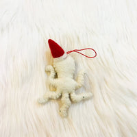 White Felt Octopus Ornament, Unique Christmas Hanging